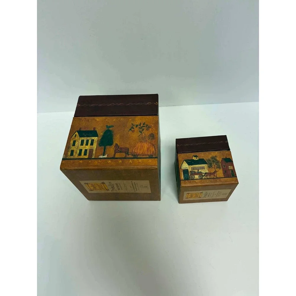 Bobs Boxes Primitive The‎ Village Ellen Stouffer Set of 2 Storage Boxes